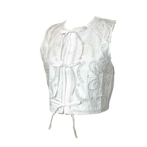 Brand New Moon River Eyelet Embroidered Tie-Front Top - Picture 2 of 3